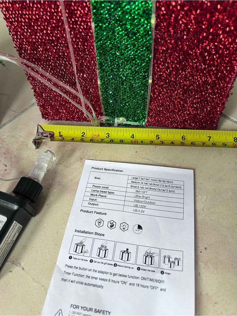 Festive Glitter Gift Box Set of 3 LED Lights - Green, Red, Blue,Gold Christmas - Picture 4 of 8
